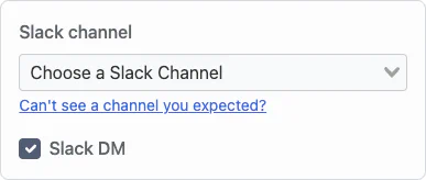 Screenshot of picking Slack channel or DM for GitHub Actions alert
