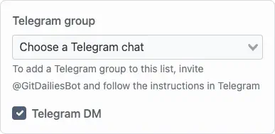 Screenshot of picking Telegram chat or DM for GitHub Actions alert