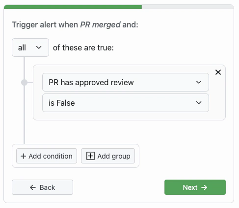 Screenshot of the Alert Expression Builder in GitDailies