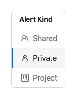 Screenshot of the Alert Kind menu in GitDailies