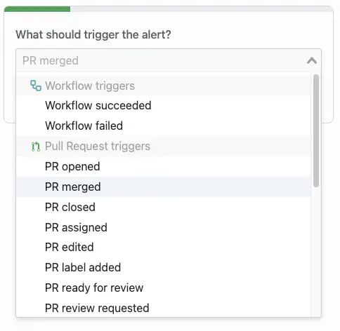 Screenshot of Alert trigger menu in GitDailies