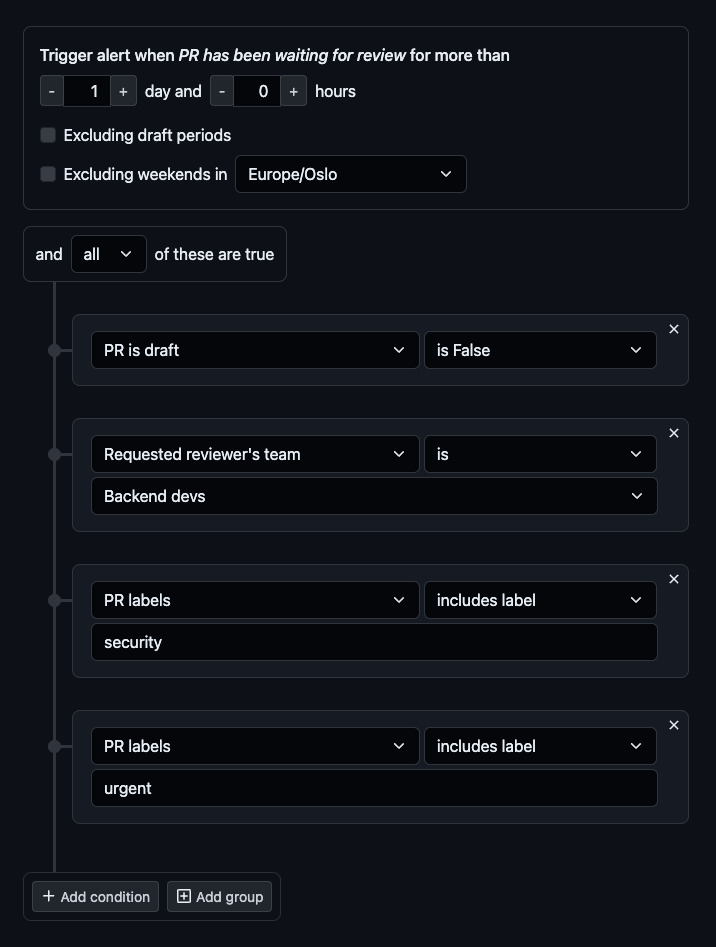 Screenshot of the Alert Expression Builder in GitDailies