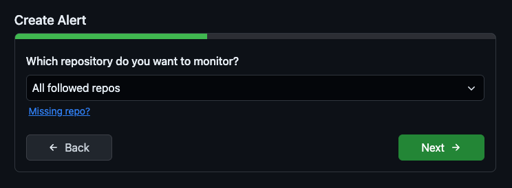 Screenshot of Alert repositories picker in GitDailies