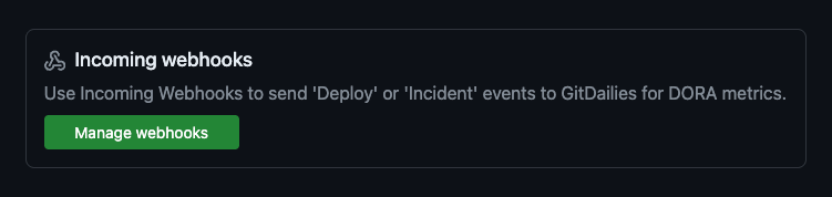 Screenshot of the Manage Incoming Webhooks tab