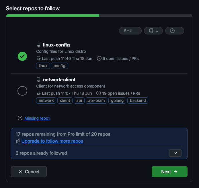 List of GitHub repos that you can follow in GitDailies