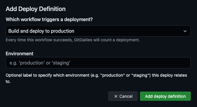 Screenshot of Deploy Workflow setup