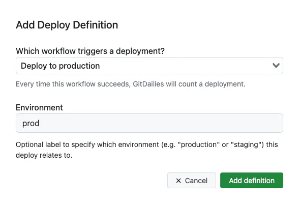 Screenshot of Deploy Workflow setup