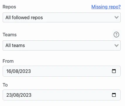 Search settings in the PR Metrics explorer