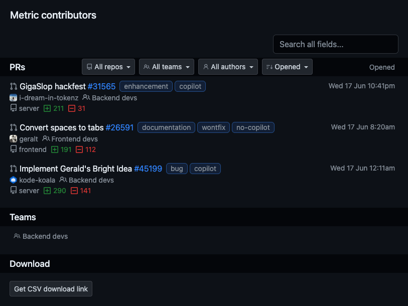 See which PRs contributed to a specific metric