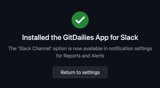 Screenshot of GitDailies App for Slack success